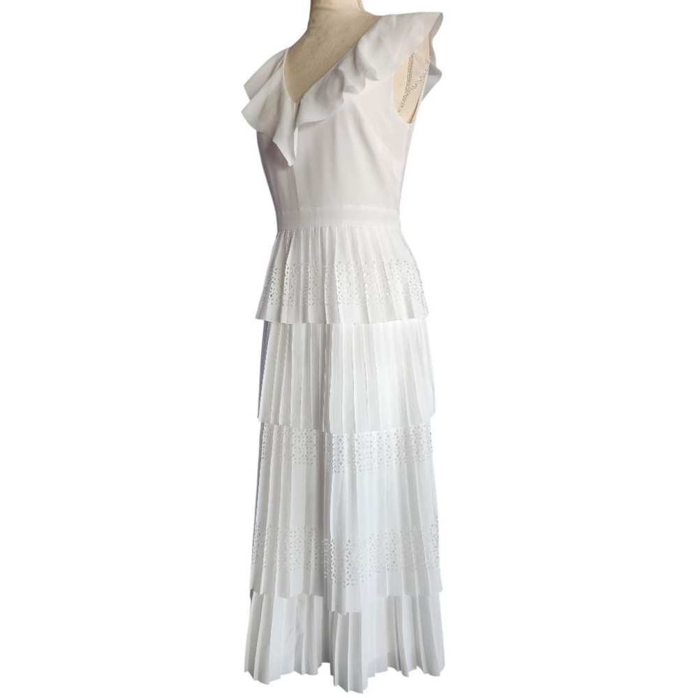 Banana Republic White Laser Cut Ruffle Tier Midi Dress Women's 2 - Picture 4 of 16